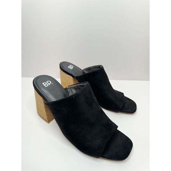 BP Mules Womens Size 8.5 Black Slip On Open Toe Block Heel Fabric Upper - Picture 2 of 7